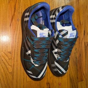 Men's Burberry Plaid Athletic Sneakers in Black and Blue
